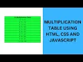 Multiplication Table using HTML CSS and JavaScript JavaScript Project