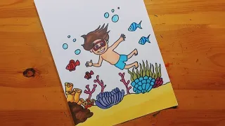 رسم تصميم فني عن رحلة غوص بحرية 4 