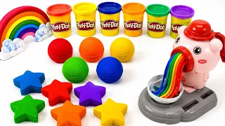 Satisfying Rainbow Kinetic Sand Stars 🌈 | Play-Doh Noodles & Cutting ASMR | Squish & Relax