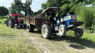 Swaraj 735 और massey ferguson 8055 से टोचन // 😱 trolley फस गया #trending #tractorvideo 