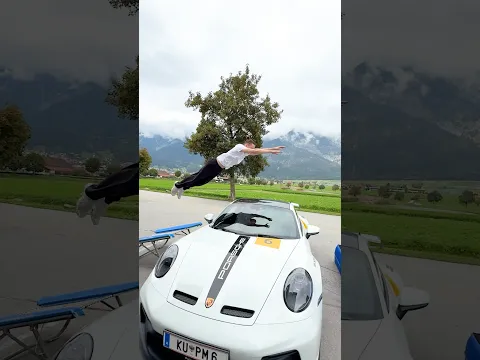 Wer macht den krasseren Trick ΓΌber Porsche?π #parkour #salto #porsche #gt3 #challenge