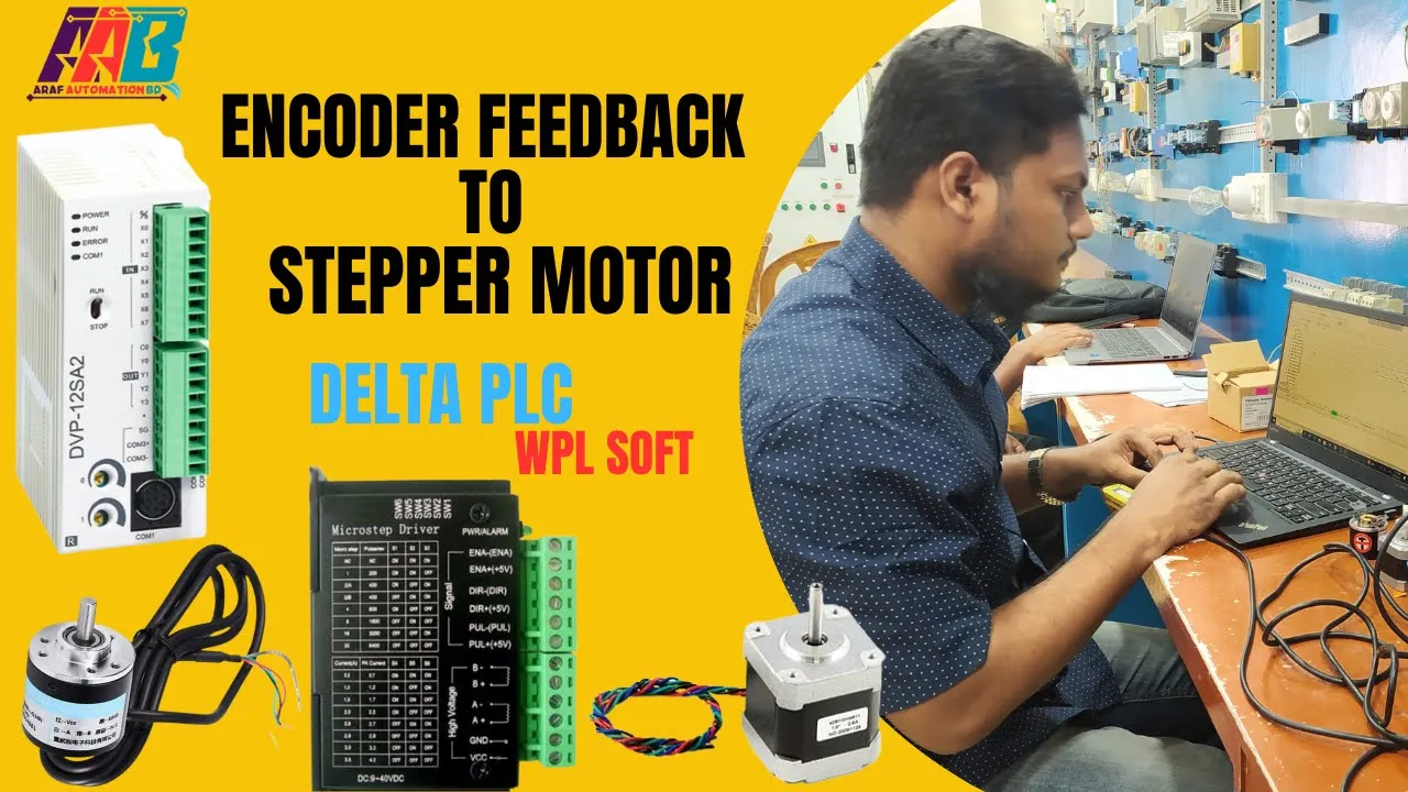 Encoder feedback to Stepper Motor Position Control by Delta PLC.