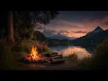 Deep Night Campfire by Lake 4K - Full Moon Glow and Calm Nature Ambience