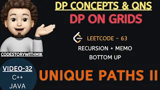 Unique Paths II Recursion Memo Bottom Up Leetcode 63 DP On Grids codestorywithMIK