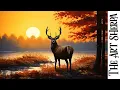 Deer at sunset lake Autumn landscape How to paint acrylics for beginners Paint Night at Home