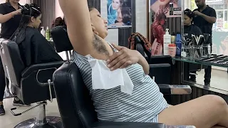 hotty aunty hairy armpits shaving with the straight razor 