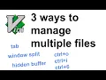 Handle multiple files in Vim window splits tabs and hidden buffers and jumping commands