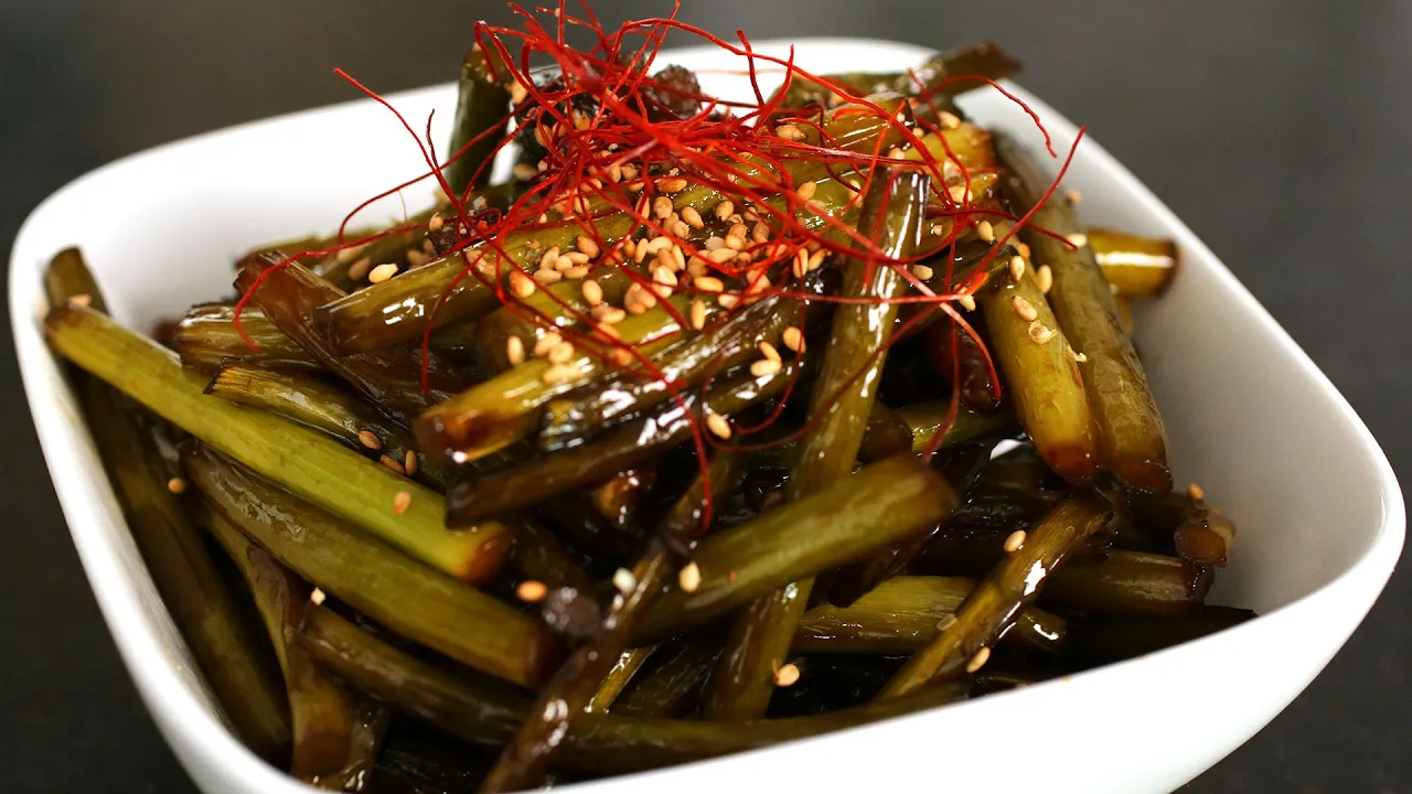 Stir-fried garlic scapes (Maneuljjong-bokkeum: )