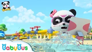 water pipes broken water gushing out super panda rescue team 3 babybus cartoon for kids