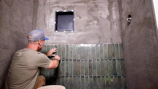 How to TILE a SHOWER WALL - - Vertical Subway Tiles
