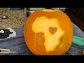 Timelapse Pumpkin Carving Africa Continent with Heart Halloween Stencil Design