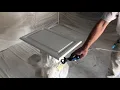 How to spray cabinet doors with an airless sprayer FFLP 312 tip Sherwin Williams Pro Classic Hybrid