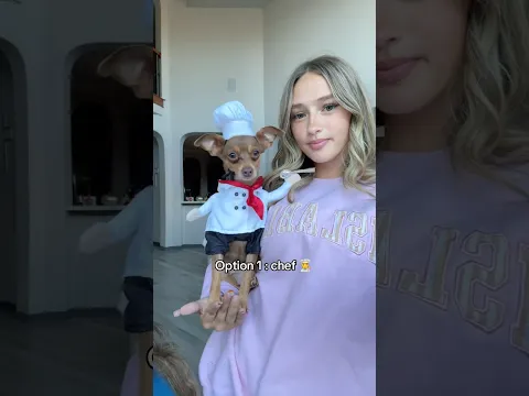 Which one should she wear?! #trending #lipsyncs #funny #comedy #viral #fyp #dog #halloween #costume