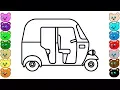 Coloring for Kids with Tuk-Tuk Auto Rickshaw - Colouring Book for Children