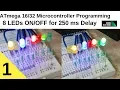ATmega Microcontroller Programming Tutorial 8 LEDs for 250 ms Delay