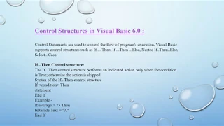 Control Structures in Visual Basic