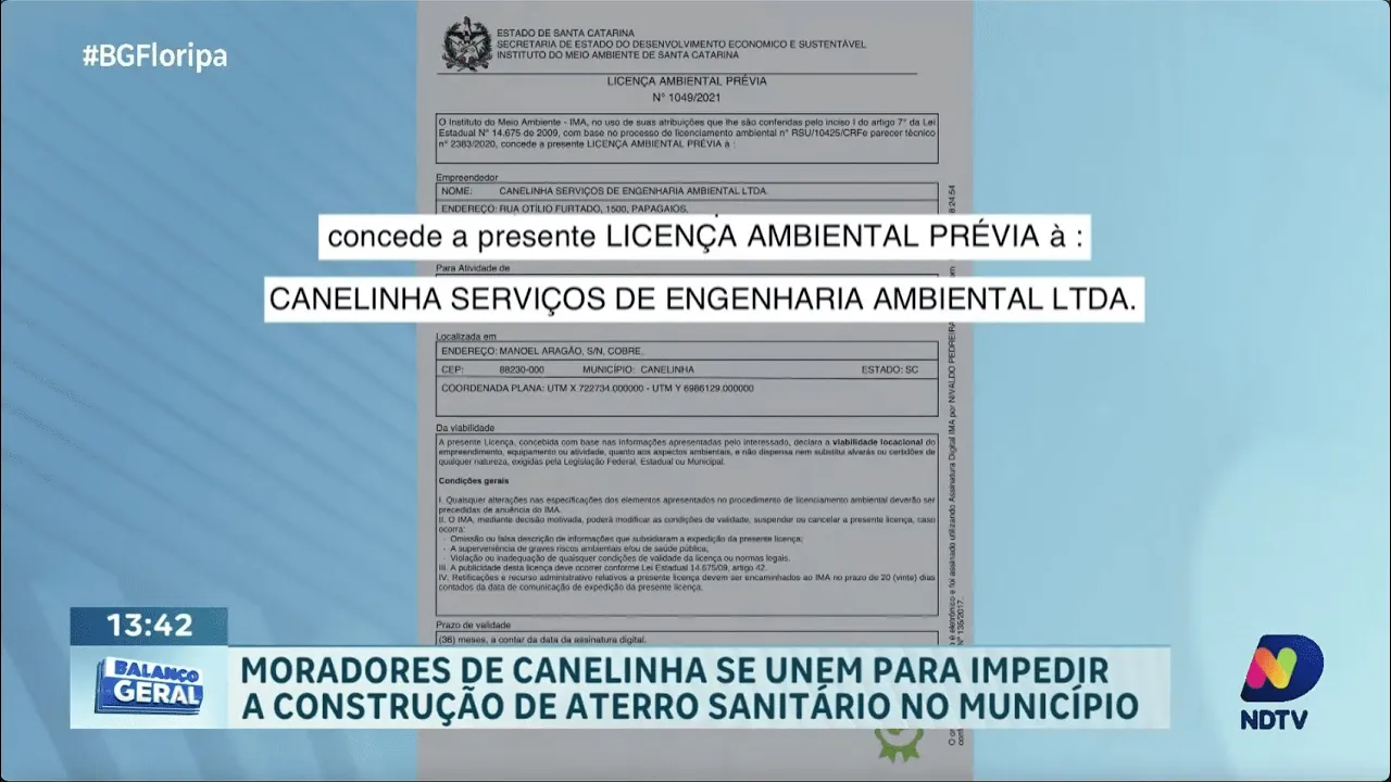 Mobilização em Canelinha: moradores se unem contra construção de aterro sanitário