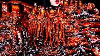 ASMR SPICY SEAFOOD, SPICY ENOKI MUSHROOM, OCTOPUS,SQUID, SHRIMP BLACK BEAN 불닭 짜장 해물찜 팽이버섯 먹방 MUKBANG