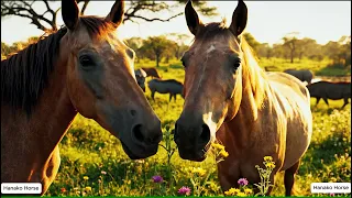 Horses and their wild neighbors in the forest