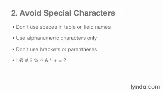 Tutorials - Relational Database Fundamentals Following a naming convention