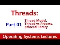 Operating System Threads Thread Model Thread vs Process pthread library