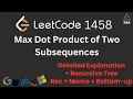 Max Dot Product of Two Subsequences LeetCode 1458 DP Recursion Memoization Bottom-up