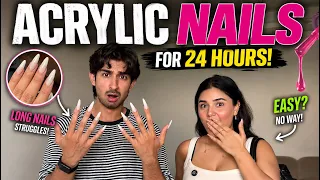 WEARING LONG ACRYLIC NAILS For 24 Hours Challenge😳 *worst decision 