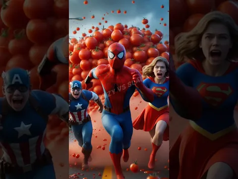 Spiderman aur baaki fas gaye tomato ki baadh mei 😮 #spiderman #shorts