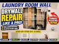 Laundry Room Drywall Repair Replacing Mold-Damaged Drywall with Mold-Resistant Green Board