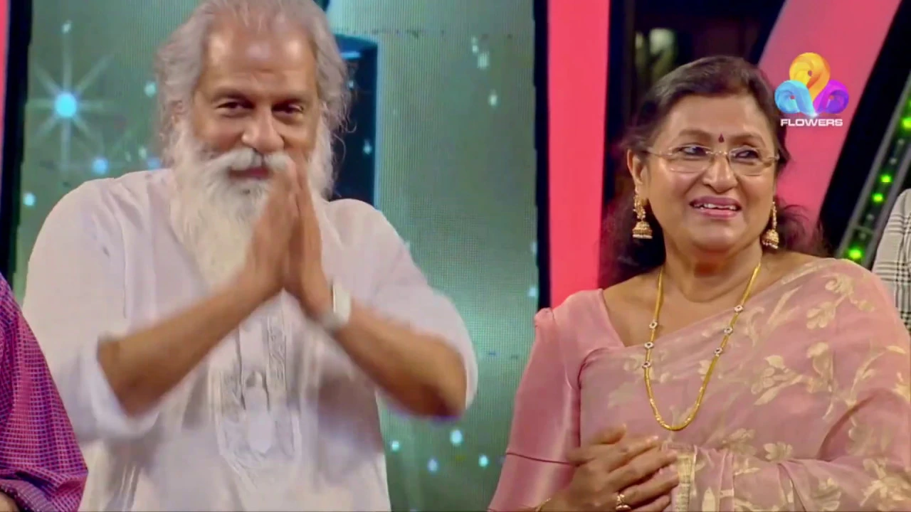 KJ Yesudas celebrating his wife Prabha's Birthday  at Flowers TV Music Award Function