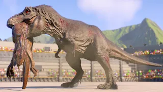 TYRANNOSAURUS REX VS ALL LARGE & MEDIUM DINOSAURS IN THE PADDOCK - JURASSIC WORLD EVOLUTION 2