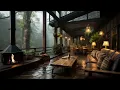 Soft Jazz Instrumental Background Music for Relief Stress, Relax - Forest Cabin Balcony on Rainy Day