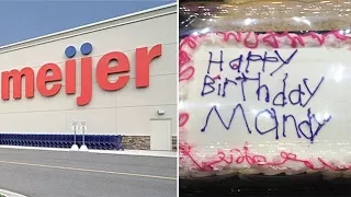 Mom buys b day cake from Meijer when she sees the writing on it she can t help but laugh