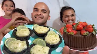 Desafios da mamãe contra o papai / fizemos bombom de morango 🍓 e torta de limão 🍋 