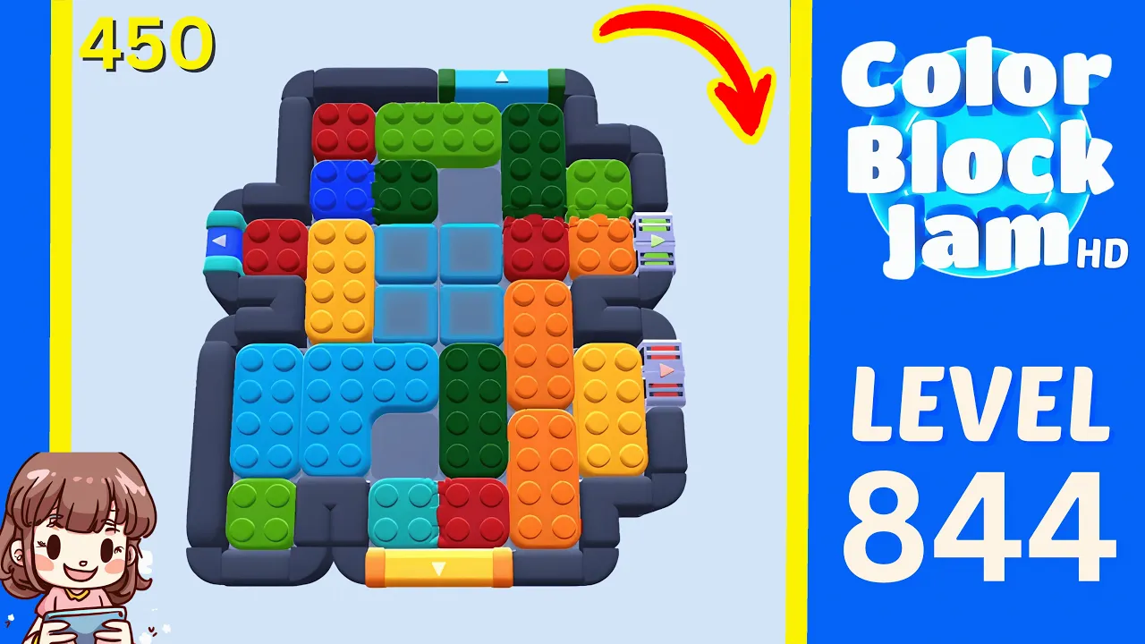 Color Block Jam Level 450 1:15 opening layout with four center ice tiles, shown in source as historical Level 844 opening frame