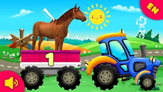 Learn numbers 1 through 5 with farm animals The blue tractor brings the animals