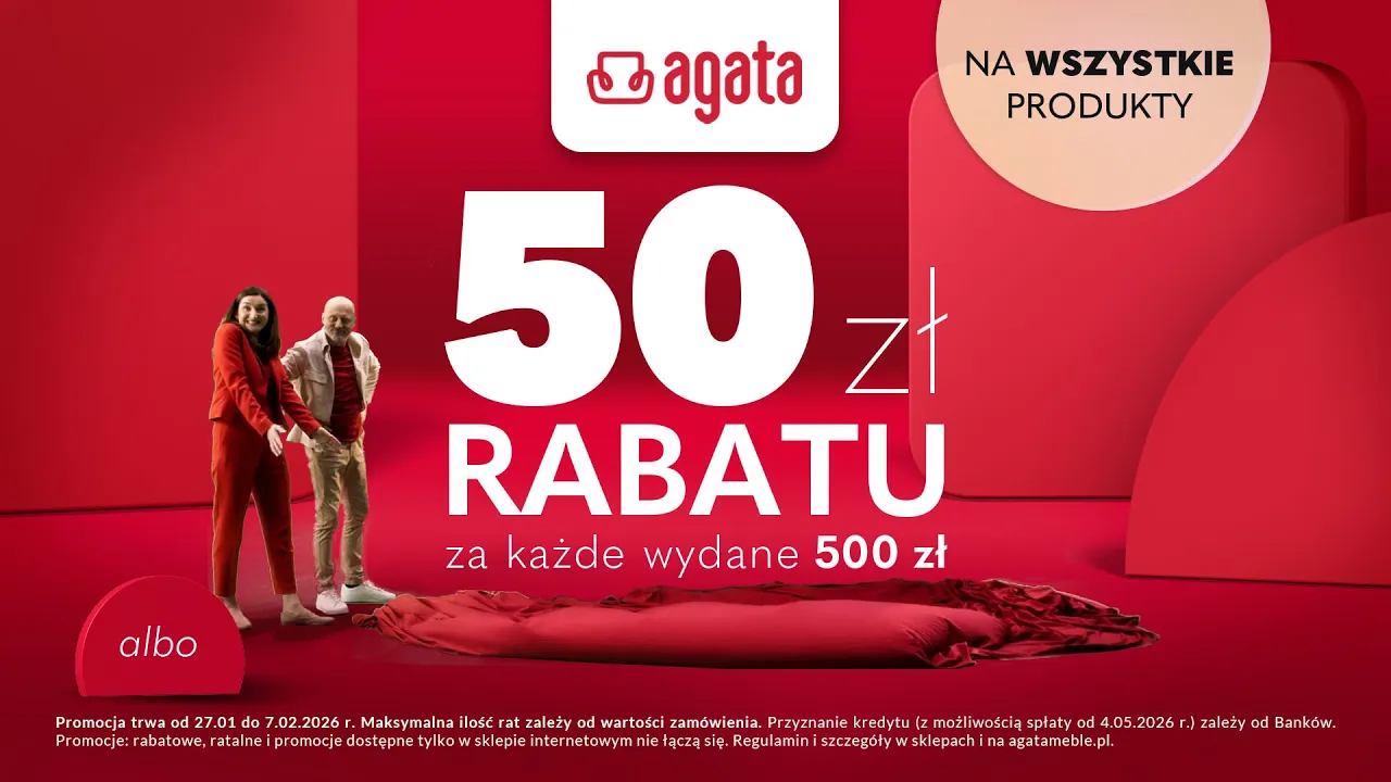 Salony Agata — Agata — 30 rat 0% lub 50 zł rabatu (YouTube video ad)