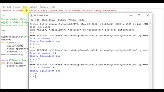 Python Program to Print Binary Equivalent of a Number without Using Recursion
