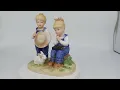 Homco Denim Days Duo Porcelain Figurine Boy Girl Rabbit Bible 1985 Vintage