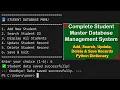 Student Master Database Management Add-Search-Update-Delete-Display and Save Record to Dictionary