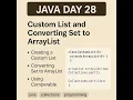 Java Day 28 Custom List Convert Set to ArrayList How Comparable Works