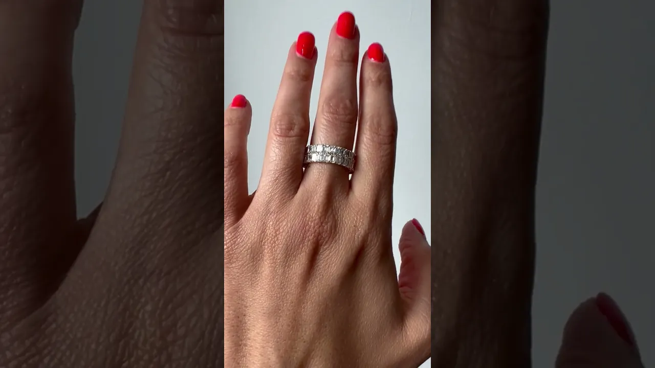 14K Gold Emerald Cut Three Quarter Way Eternity Prong Set Lab Grown Diamond Wedding Band Ring