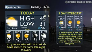 Spokane s best 3 day forecast Partly sunny with calm winds rain tomorrow