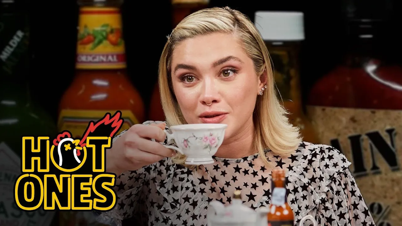 Florence Pugh Sweats From Her Eyebrows While Eating Spicy Wings   Hot Ones