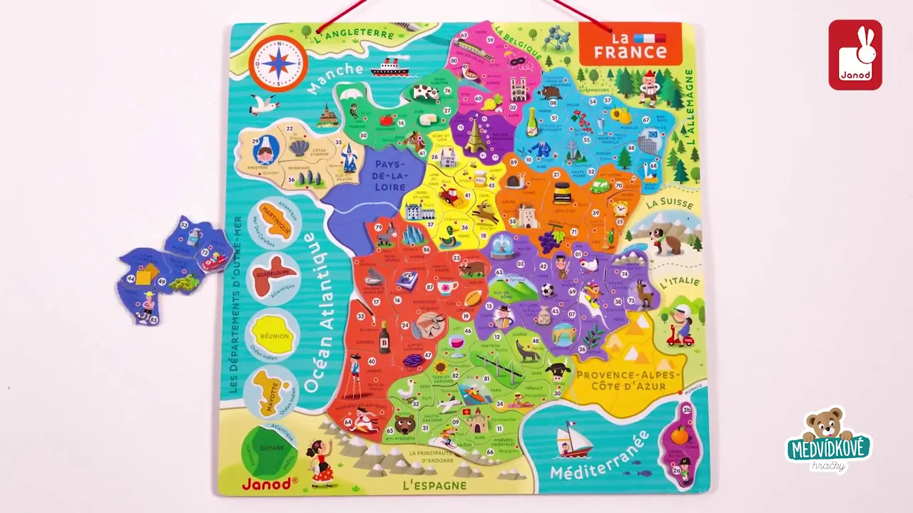 Magnetky pro děti - Magnetická mapa Francie France Map Magnetic Janod - 4