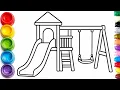 Playground Slide Swing Coloring Page for Kids Fun Outdoor Play Simple Drawing and Coloring