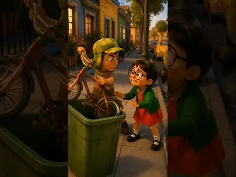 El Chavo tira a la basura la bicicleta de la Chilindrina