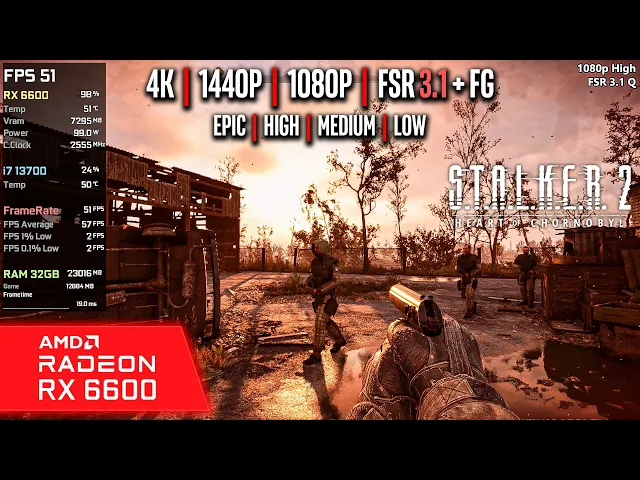 RX 6600 | S.T.A.L.K.E.R. 2 Heart of Chornobyl - 4K, 1440p, 1080p, FSR 3.1 + FG - Epic, High, Medium