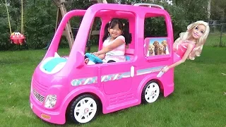 kid buys a giant barbie dream camper van vehicle ride on power wheel
