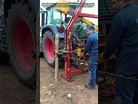 Enfoncer des supports en bois dans le sol à l'aide d'un tracteur